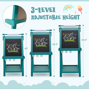 3-in-1 Double-sided Art Easel with Chalkboard and Magnetic Whiteboard-Green view 6