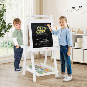 3-in-1 Double-sided Art Easel with Chalkboard and Magnetic Whiteboard-White view 2