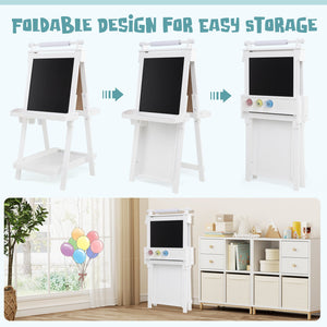 3-in-1 Double-sided Art Easel with Chalkboard and Magnetic Whiteboard-White view 9