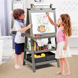 3 in 1 Double-Sided Storage Art Easel-Gray view 3