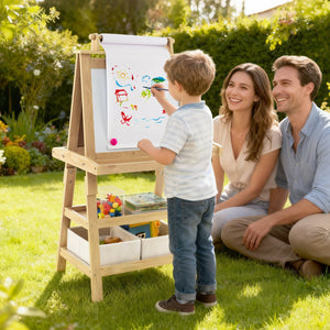 3-in-1 Double-Sided Storage Art Easel-Natural view 3