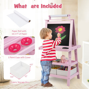 3-in-1 Double-Sided Storage Art Easel-Pink view 3