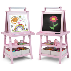 3-in-1 Double-Sided Storage Art Easel-Pink view 4