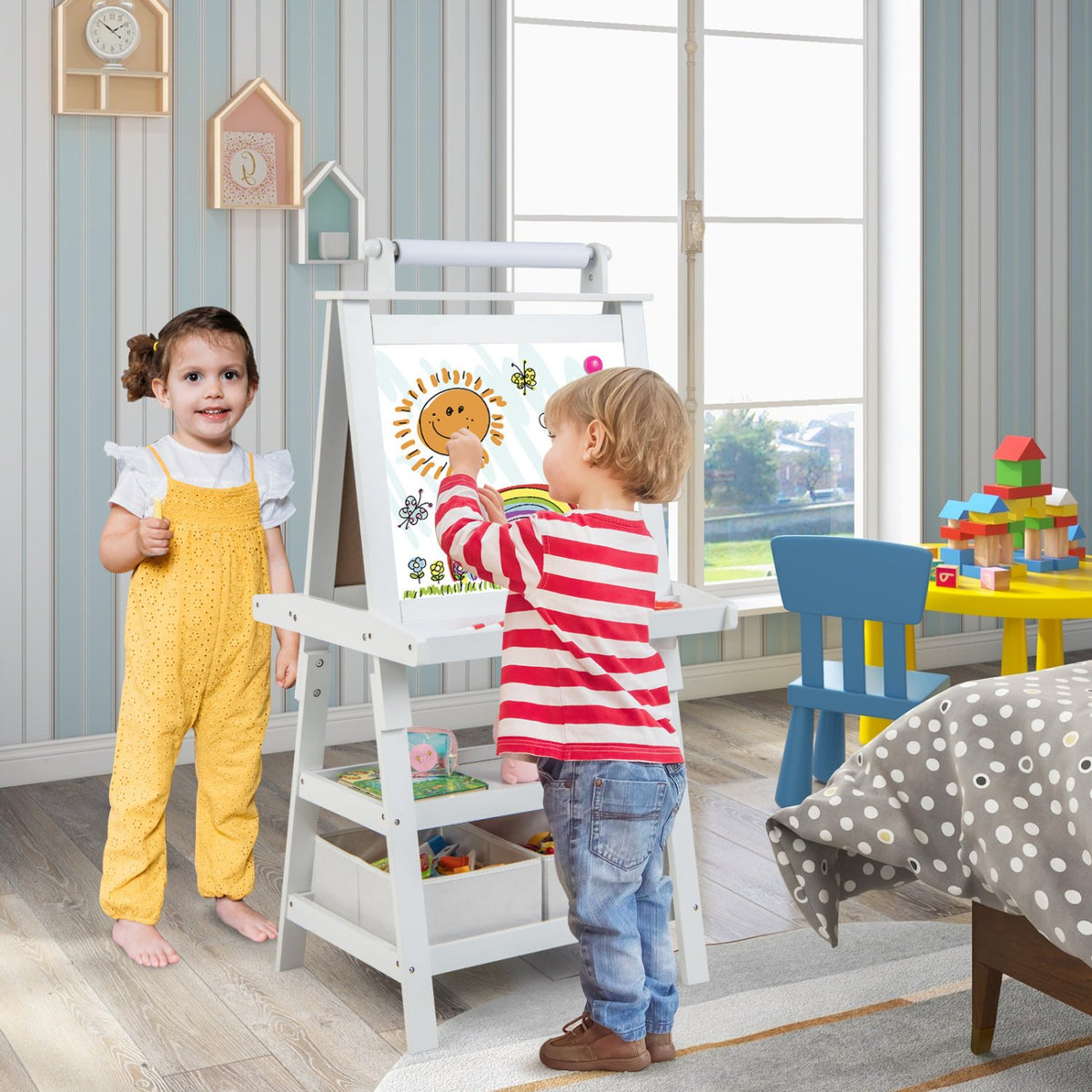 3-in-1 Double-Sided Storage Art Easel-White view 2