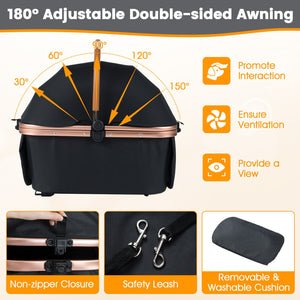 3-in-1 Foldable Pet Stroller with, Sun Shade and Safety Belt for up to 55 lbs Small Medium Dogs Cats-Black view 8