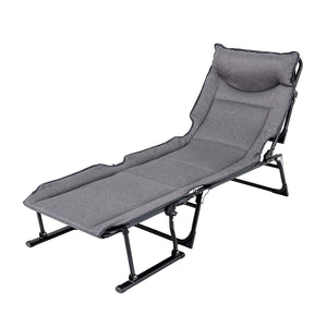 3 in 1 Folding Camping Cot Comfy Padded Convertible Single Sofa Chair-Gray