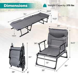 3 in 1 Folding Camping Cot Comfy Padded Convertible Single Sofa Chair-Gray view 5