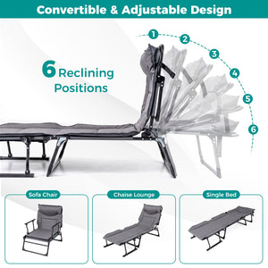 3 in 1 Folding Camping Cot Comfy Padded Convertible Single Sofa Chair-Gray view 8