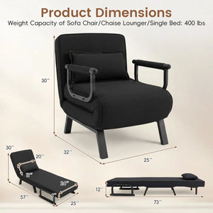 3-in-1 Folding Sofa Bed with Adjustable Backrest Comfy Cushion and Hidden Metal Legs-Black view 5