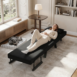 3-in-1 Folding Sofa Bed with Adjustable Backrest Comfy Cushion and Hidden Metal Legs-Black view 6