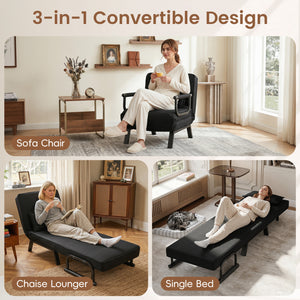 3-in-1 Folding Sofa Bed with Adjustable Backrest Comfy Cushion and Hidden Metal Legs-Black view 7