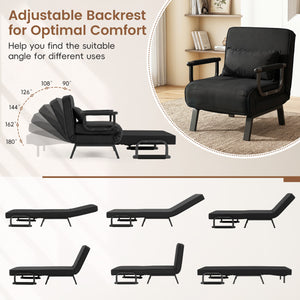3-in-1 Folding Sofa Bed with Adjustable Backrest Comfy Cushion and Hidden Metal Legs-Black view 8