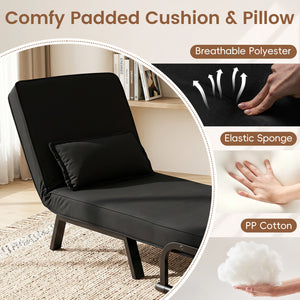 3-in-1 Folding Sofa Bed with Adjustable Backrest Comfy Cushion and Hidden Metal Legs-Black view 9