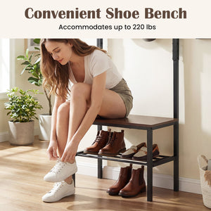 3-in-1 Hall Tree Freestanding Entryway Bench with Hooks view 7