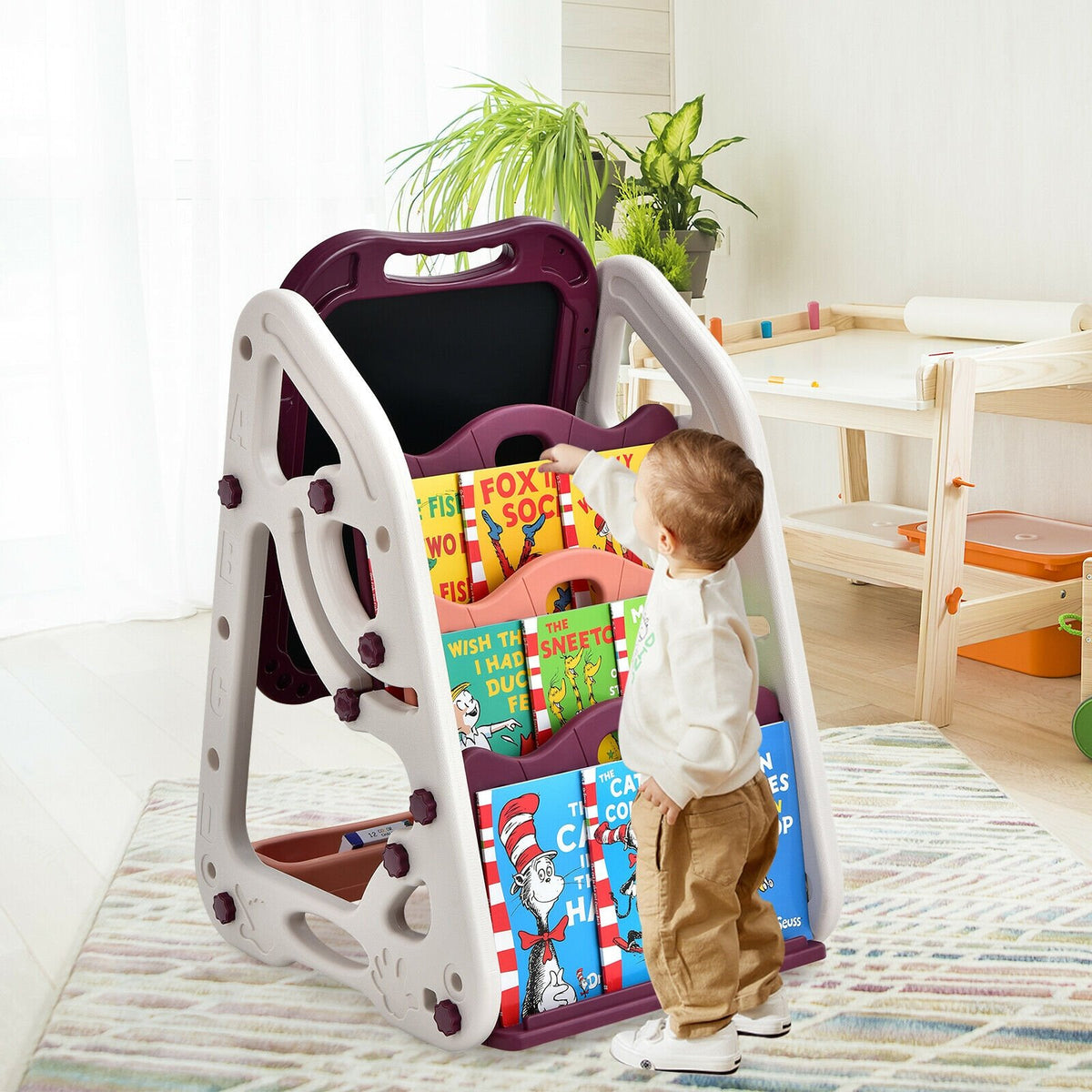 3-in-1 Kids Art Easel Double-Sided Tabletop Easel with Art Accessories-Red view 2