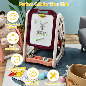 3-in-1 Kids Art Easel Double-Sided Tabletop Easel with Art Accessories-Red view 5