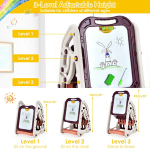 3-in-1 Kids Art Easel Double-Sided Tabletop Easel with Art Accessories-Red view 7