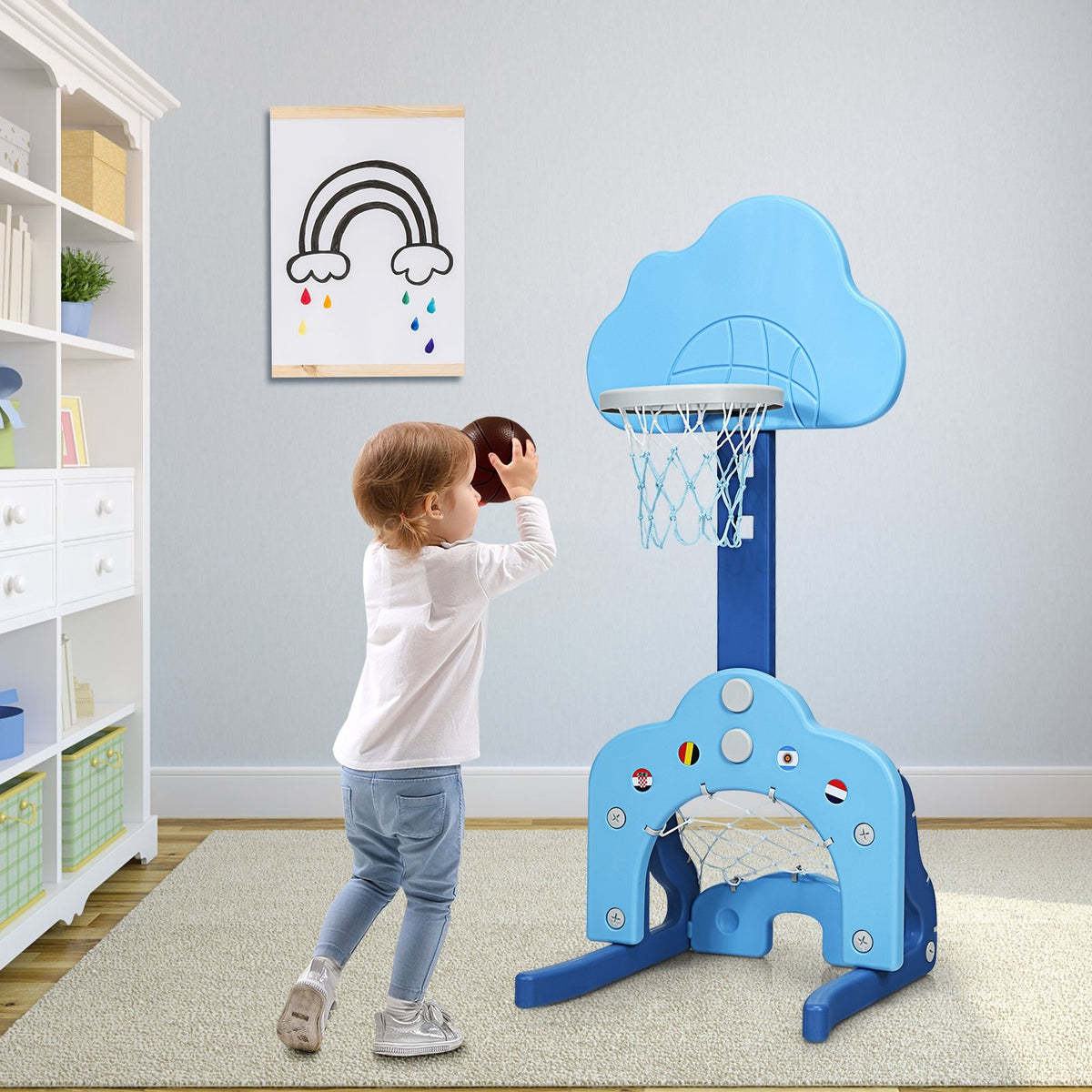 3-in-1 Kids Basketball Hoop Set with Balls-Blue view 2