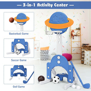 3 in 1 Kids Basketball Hoop Set with Balls-Blue view 5