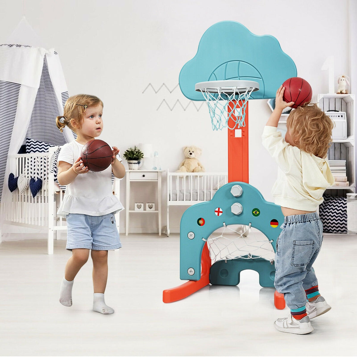 3-in-1 Kids Basketball Hoop Set with Balls-Green view 2