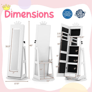 3 In 1 Kids Jewelry Cabinet with 3-Color Lighted Full Length Mirror and Internal Mirror-White view 5