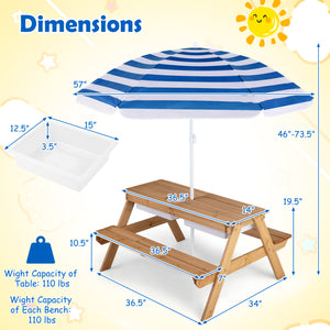 3-in-1 Kids Outdoor Picnic Water Sand Table with Removable Umbrella and Boxes-Navy view 5