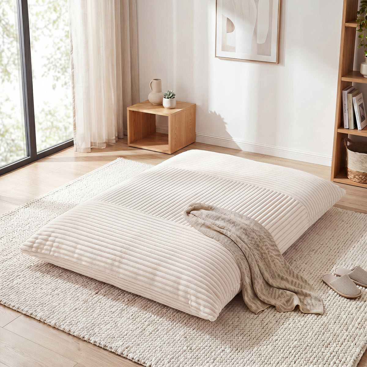 3-in-1 Large Bean Bag Chair with Comfy Corduroy Fabric-Beige view 2