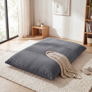 3-in-1 Large Bean Bag Chair with Comfy Corduroy Fabric-Gray view 3