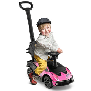 3-in-1 Licensed Lamborghini Ride on Push Car with Handle Guardrail-Pink view 4