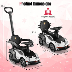 3-in-1 Licensed Lamborghini Ride on Push Car with Handle Guardrail-White view 5