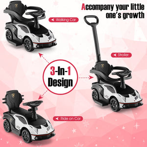 3-in-1 Licensed Lamborghini Ride on Push Car with Handle Guardrail-White view 7