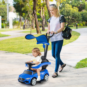 3-in-1 Ride on Push Car Mercedes-Benz Licensed Sliding Car with Canopy-Blue view 2