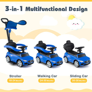 3-in-1 Ride on Push Car Mercedes-Benz Licensed Sliding Car with Canopy-Blue view 6