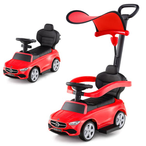 3-in-1 Ride on Push Car Mercedes-Benz Licensed Sliding Car with Canopy-Red view 4