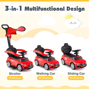3-in-1 Ride on Push Car Mercedes-Benz Licensed Sliding Car with Canopy-Red view 7