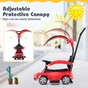 3-in-1 Ride on Push Car Mercedes-Benz Licensed Sliding Car with Canopy-Red view 8