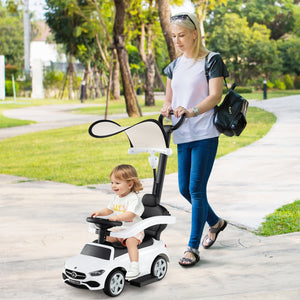 3-in-1 Ride on Push Car Mercedes-Benz Licensed Sliding Car with Canopy-White view 2