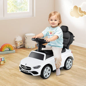 3-in-1 Ride on Push Car Mercedes-Benz Licensed Sliding Car with Canopy-White view 3