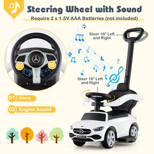 3-in-1 Ride on Push Car Mercedes-Benz Licensed Sliding Car with Canopy-White view 7