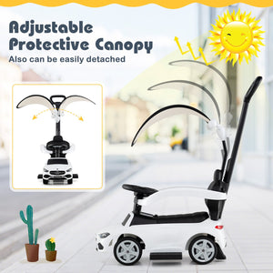 3-in-1 Ride on Push Car Mercedes-Benz Licensed Sliding Car with Canopy-White view 9