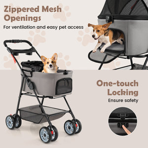3 in 1 Pet Stroller with Removable Carrier up to 33 lbs-Gray view 8