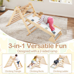 3-in-1 Pikler Triangle Climbing Set Kids Foldable Montessori Toys with Ramp-Natural view 6