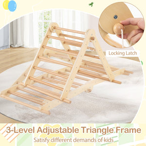 3-in-1 Pikler Triangle Climbing Set Kids Foldable Montessori Toys with Ramp-Natural view 8
