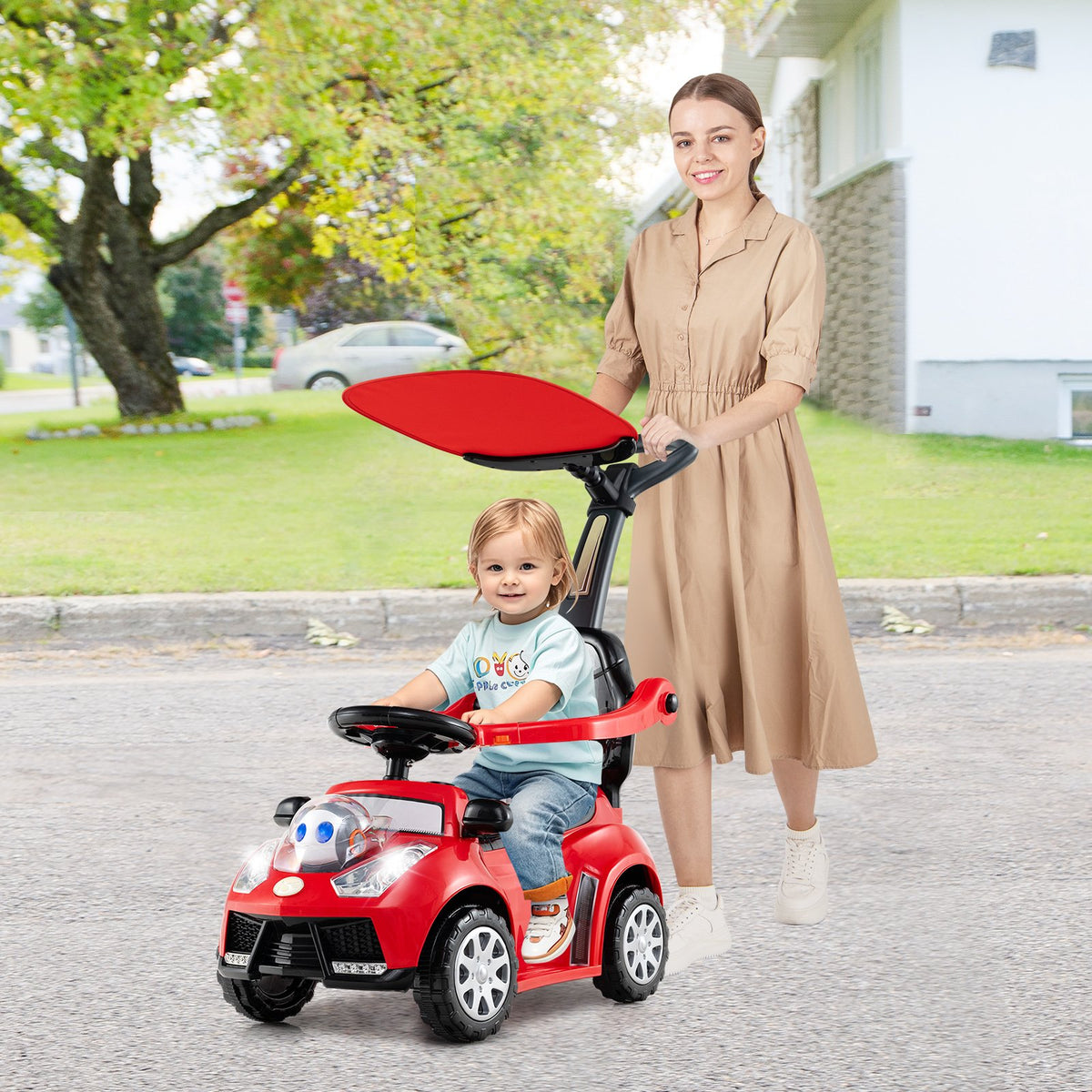 3 in 1 Push Car for Toddler Stroller Sliding Walking Car for Boys and Girls-Red view 2