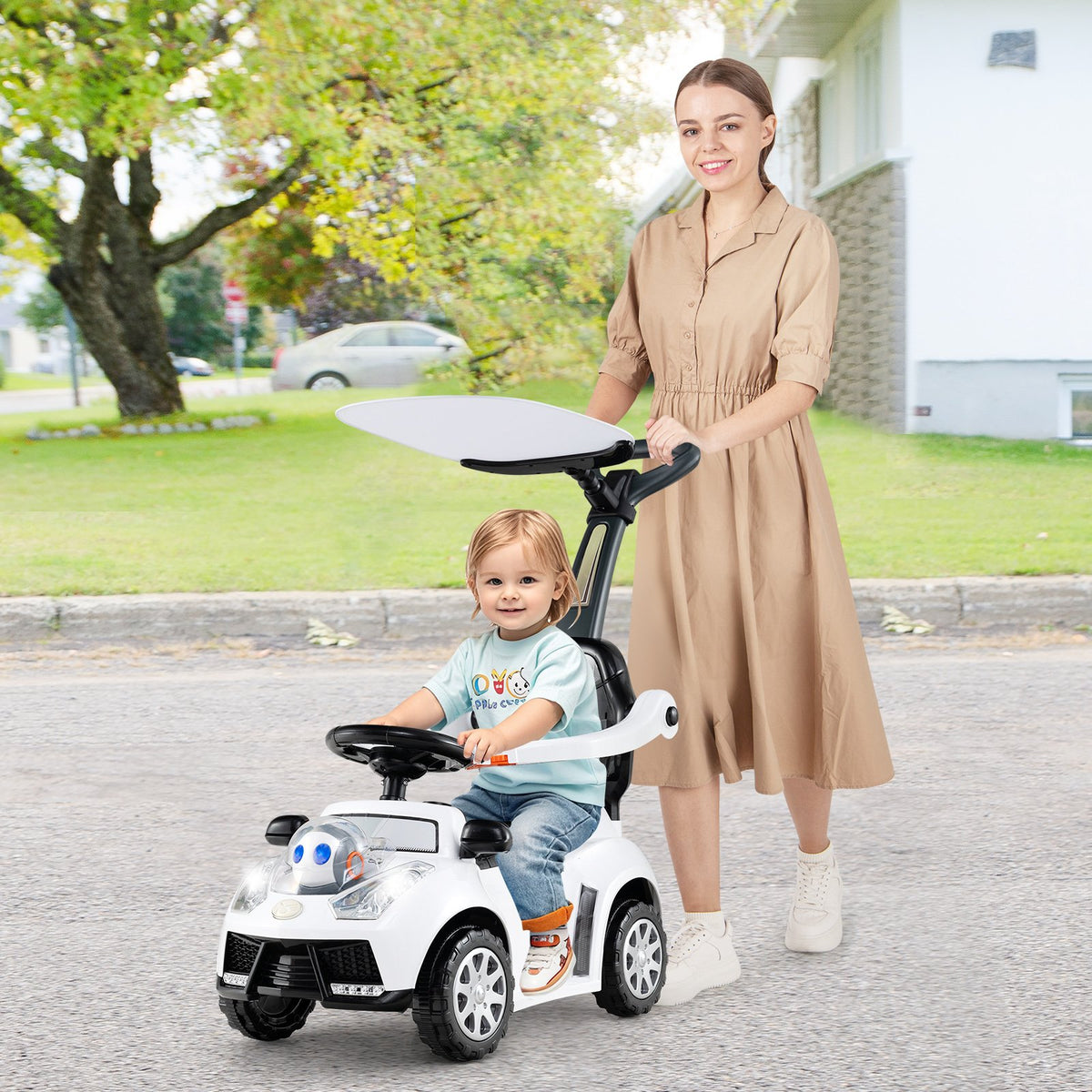 3 in 1 Push Car for Toddler Stroller Sliding Walking Car for Boys and Girls-White view 2