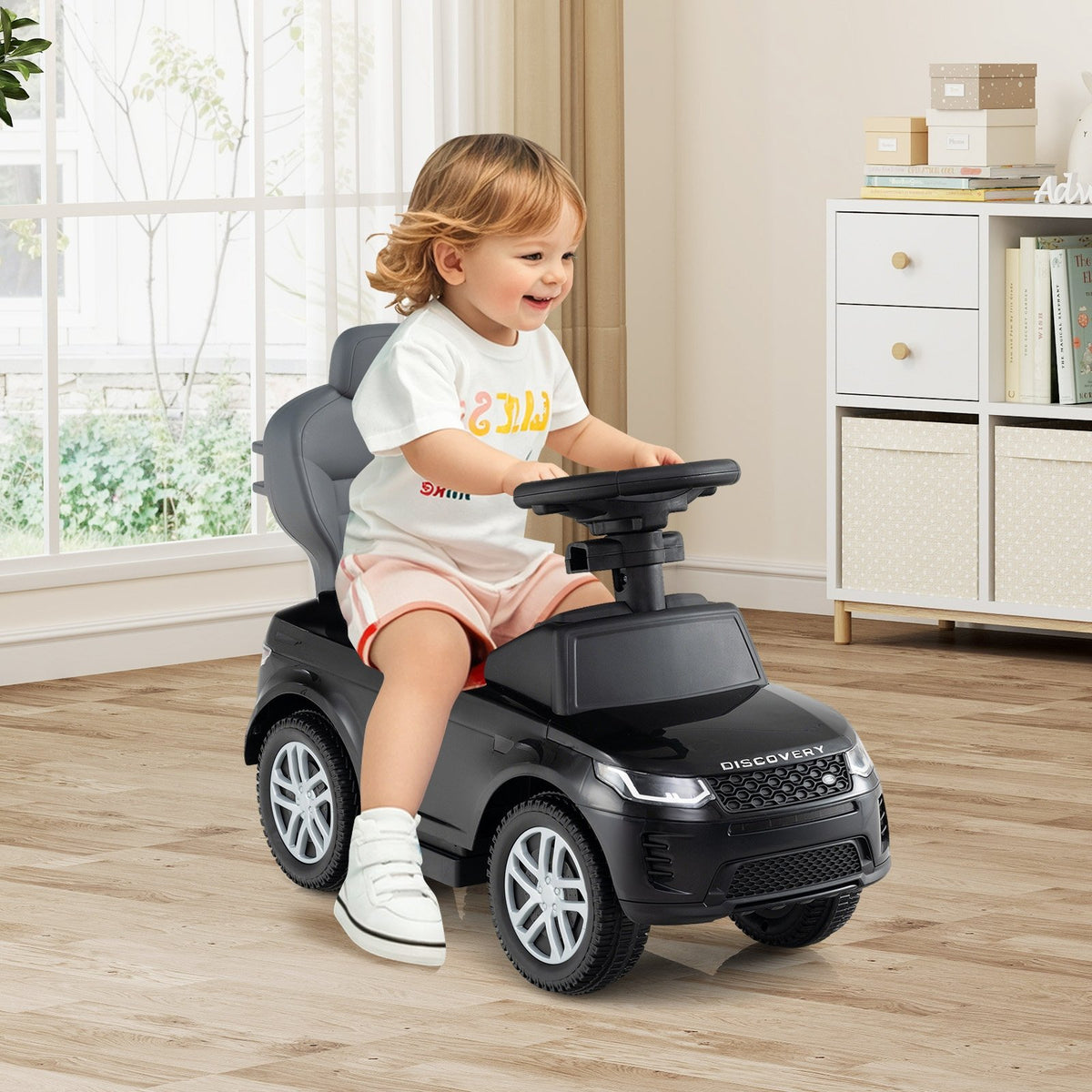 3 in 1 Push Car with Removable Handle and Guardrail for Kids 18-36 Months Old-Black view 2