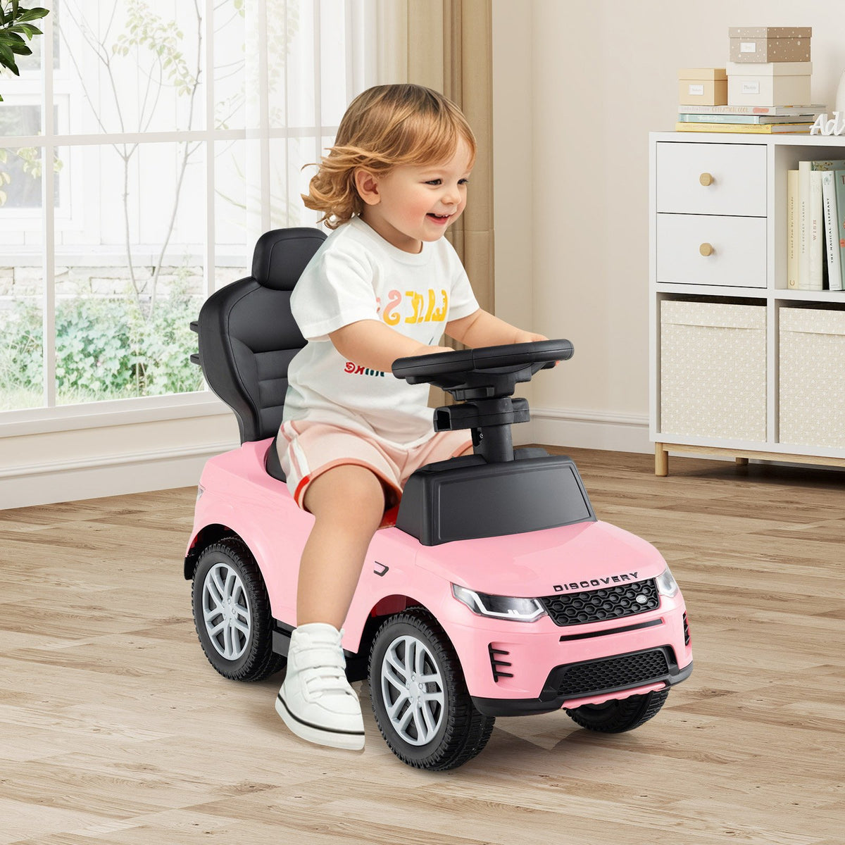 3 in 1 Push Car with Removable Handle and Guardrail for Kids 18-36 Months Old-Pink view 2