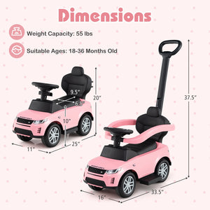 3 in 1 Push Car with Removable Handle and Guardrail for Kids 18-36 Months Old-Pink view 5