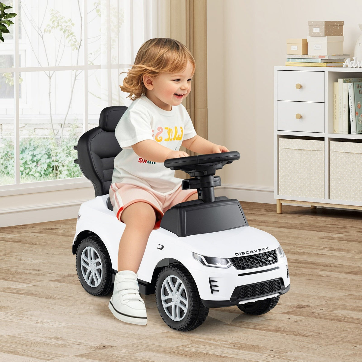 3 in 1 Push Car with Removable Handle and Guardrail for Kids 18-36 Months Old-White view 2