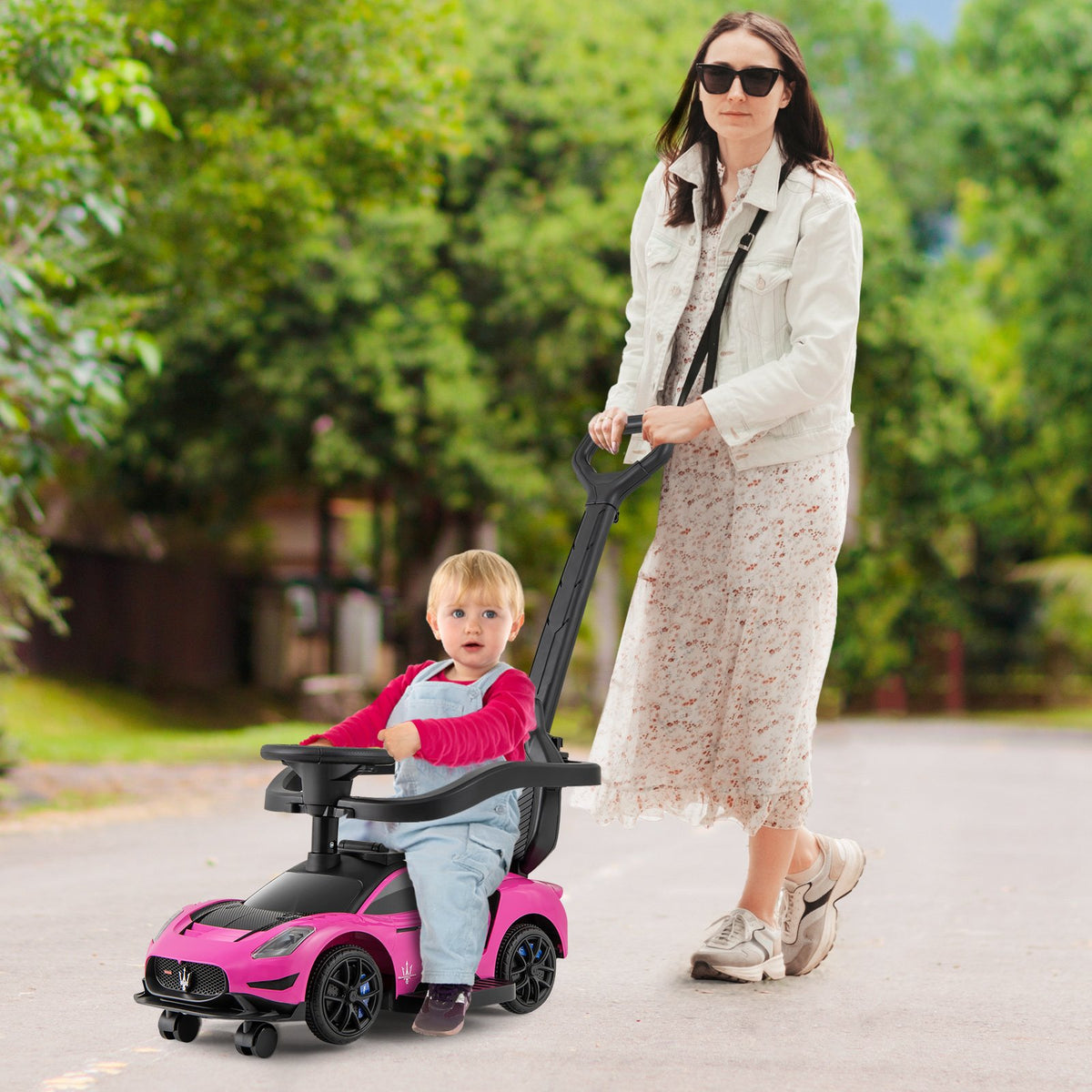 3-in-1 Ride on Push Car Maserati Licensed Sliding Car with Music-Pink view 2